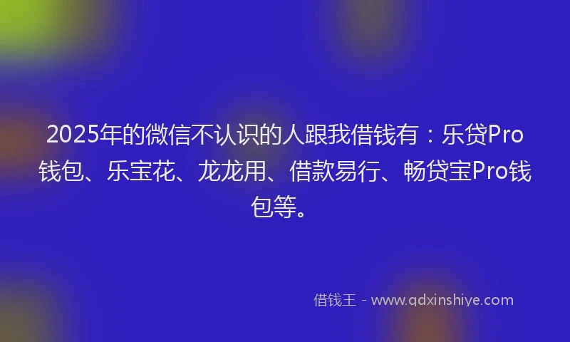 2025年的微信不认识的人跟我借钱有：乐贷Pro钱包、乐宝花、龙龙用、借款易行、畅贷宝Pro钱包等。
