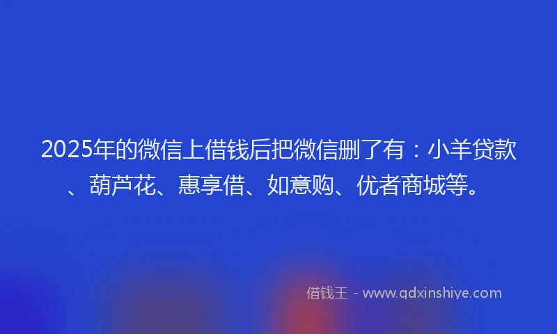 2025年的微信上借钱后把微信删了有：小羊贷款、葫芦花、惠享借、如意购、优者商城等。