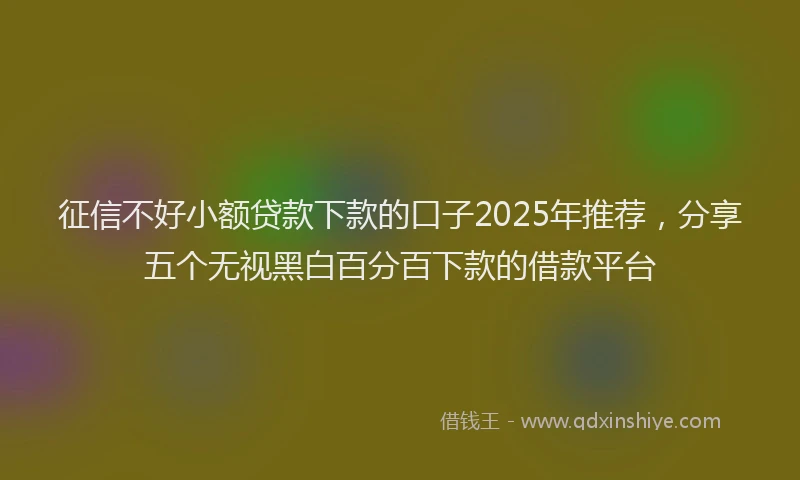征信不好小额贷款下款的口子2025年推荐，分享五个无视黑白百分百下款的借款平台