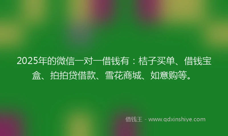 2025年的微信一对一借钱有：桔子买单、借钱宝盒、拍拍贷借款、雪花商城、如意购等。