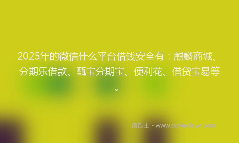 2025年的微信什么平台借钱安全有：麒麟商城、分期乐借款、甄宝分期宝、便利花、借贷宝易等。