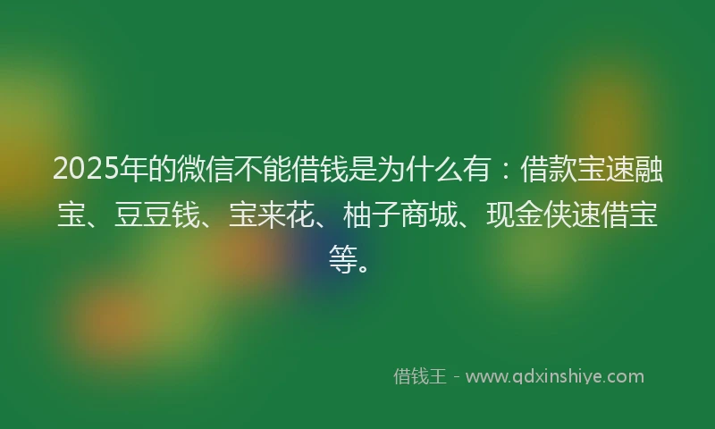 2025年的微信不能借钱是为什么有：借款宝速融宝、豆豆钱、宝来花、柚子商城、现金侠速借宝等。