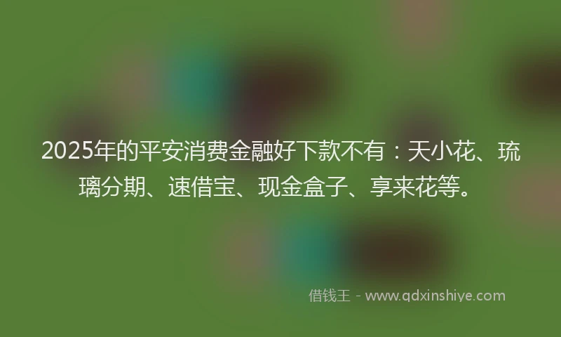 2025年的平安消费金融好下款不有：天小花、琉璃分期、速借宝、现金盒子、享来花等。
