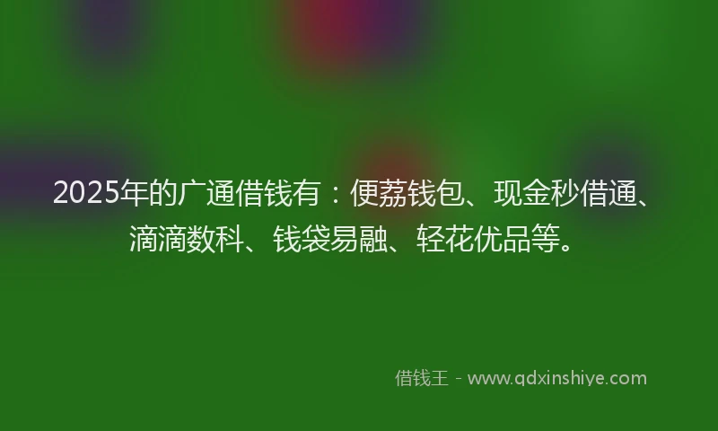 2025年的广通借钱有：便荔钱包、现金秒借通、滴滴数科、钱袋易融、轻花优品等。