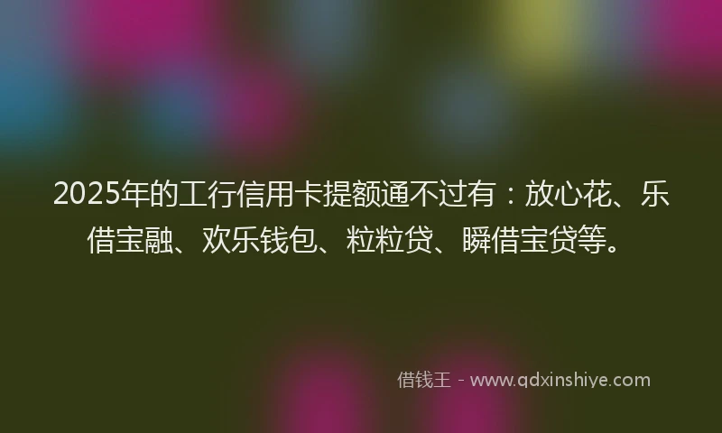 2025年的工行信用卡提额通不过有：放心花、乐借宝融、欢乐钱包、粒粒贷、瞬借宝贷等。