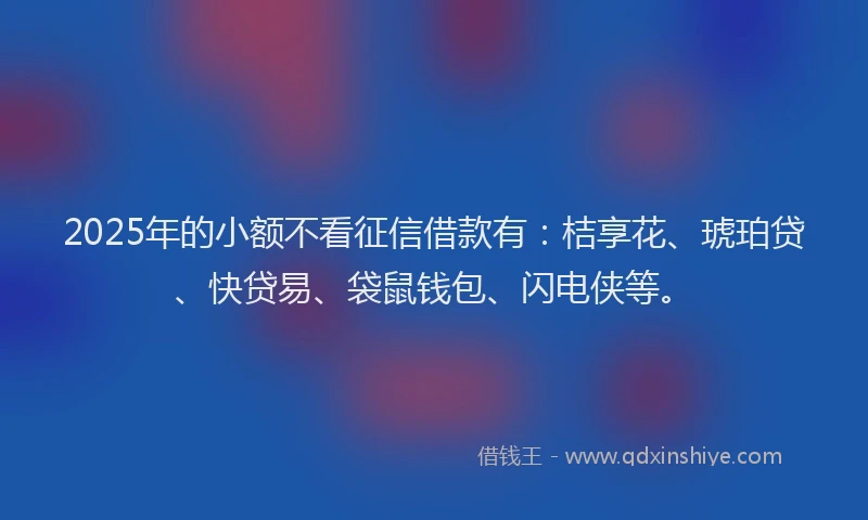 2025年的小额不看征信借款有：桔享花、琥珀贷、快贷易、袋鼠钱包、闪电侠等。