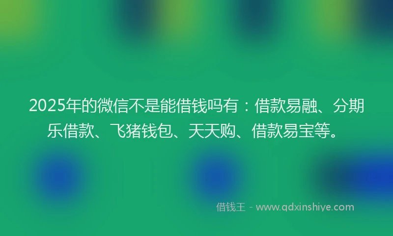 2025年的微信不是能借钱吗有：借款易融、分期乐借款、飞猪钱包、天天购、借款易宝等。