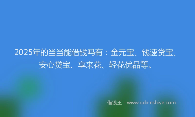 2025年的当当能借钱吗有：金元宝、钱速贷宝、安心贷宝、享来花、轻花优品等。