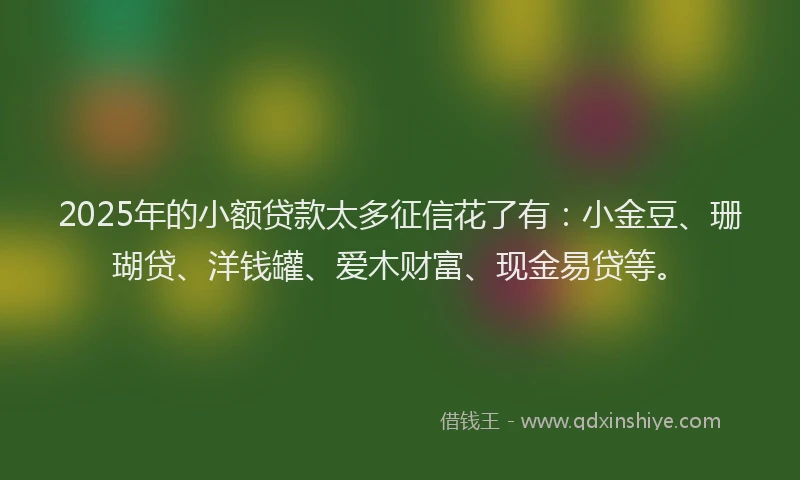 2025年的小额贷款太多征信花了有：小金豆、珊瑚贷、洋钱罐、爱木财富、现金易贷等。