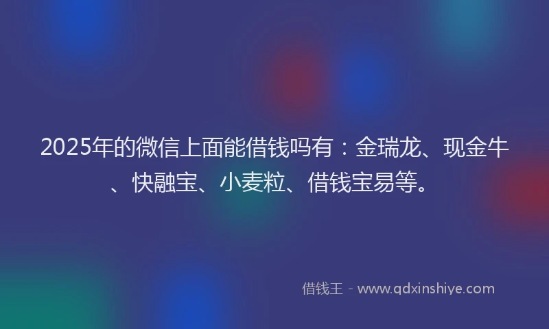 2025年的微信上面能借钱吗有：金瑞龙、现金牛、快融宝、小麦粒、借钱宝易等。