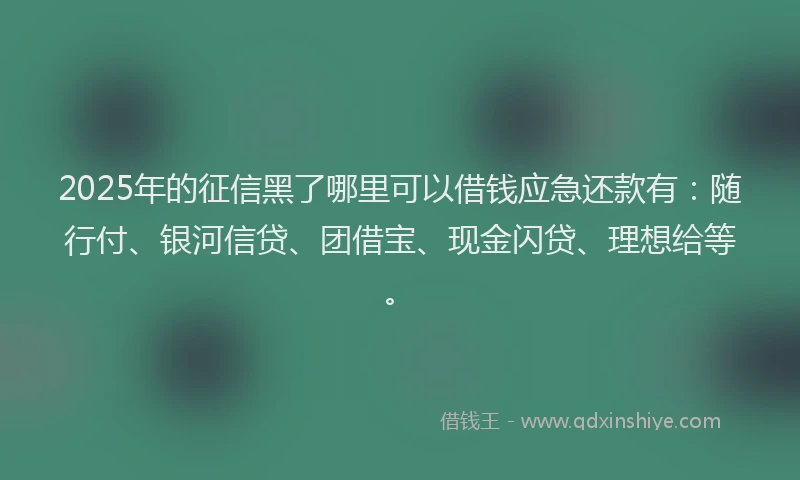 2025年的征信黑了哪里可以借钱应急还款有：随行付、银河信贷、团借宝、现金闪贷、理想给等。
