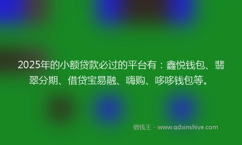 2025年的小额贷款必过的平台有：鑫悦钱包、翡翠分期、借贷宝易融、嗨购、哆哆钱包等。