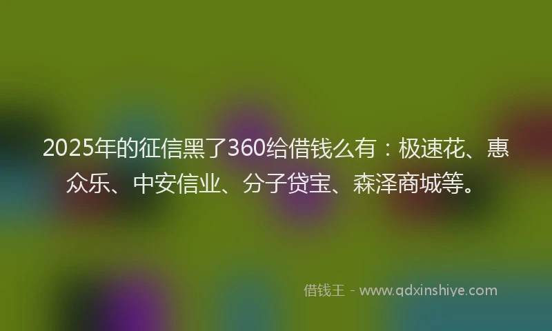 2025年的征信黑了360给借钱么有：极速花、惠众乐、中安信业、分子贷宝、森泽商城等。