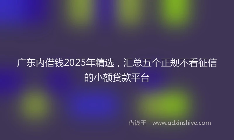 广东内借钱2025年精选，汇总五个正规不看征信的小额贷款平台