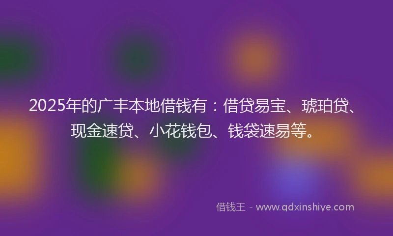 2025年的广丰本地借钱有：借贷易宝、琥珀贷、现金速贷、小花钱包、钱袋速易等。