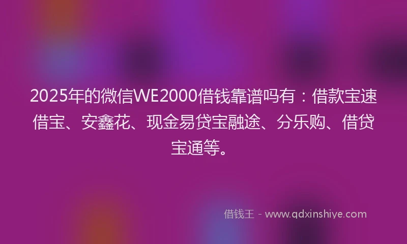 2025年的微信WE2000借钱靠谱吗有：借款宝速借宝、安鑫花、现金易贷宝融途、分乐购、借贷宝通等。