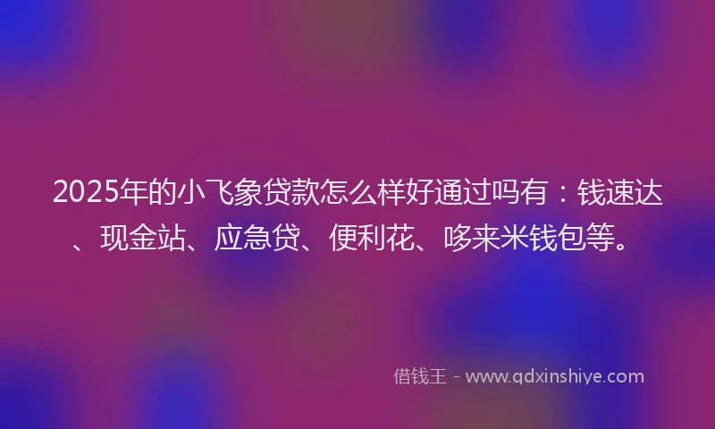 2025年的小飞象贷款怎么样好通过吗有：钱速达、现金站、应急贷、便利花、哆来米钱包等。
