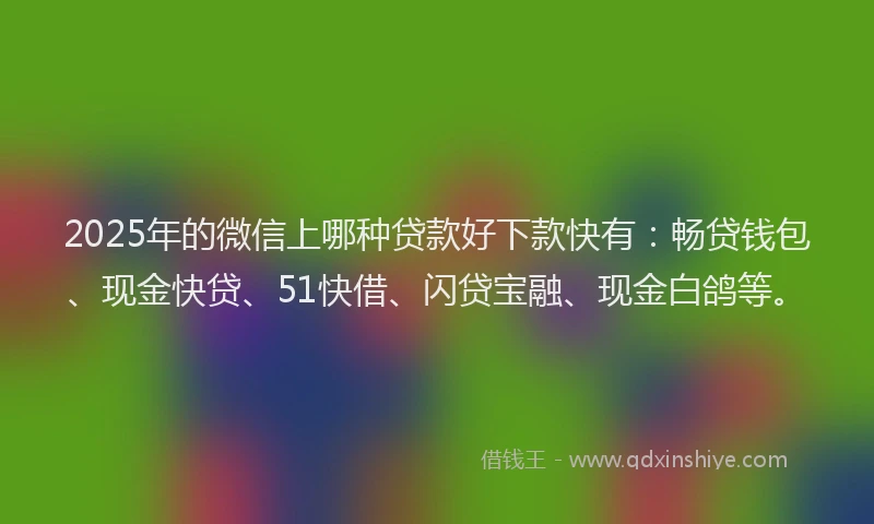 2025年的微信上哪种贷款好下款快有：畅贷钱包、现金快贷、51快借、闪贷宝融、现金白鸽等。