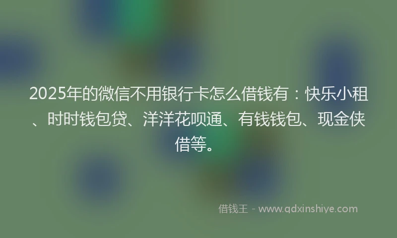 2025年的微信不用银行卡怎么借钱有：快乐小租、时时钱包贷、洋洋花呗通、有钱钱包、现金侠借等。