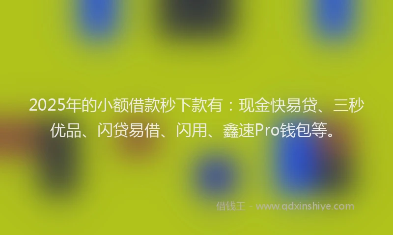 2025年的小额借款秒下款有：现金快易贷、三秒优品、闪贷易借、闪用、鑫速Pro钱包等。
