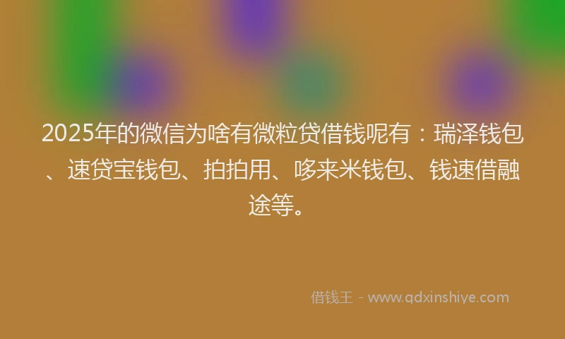 2025年的微信为啥有微粒贷借钱呢有：瑞泽钱包、速贷宝钱包、拍拍用、哆来米钱包、钱速借融途等。