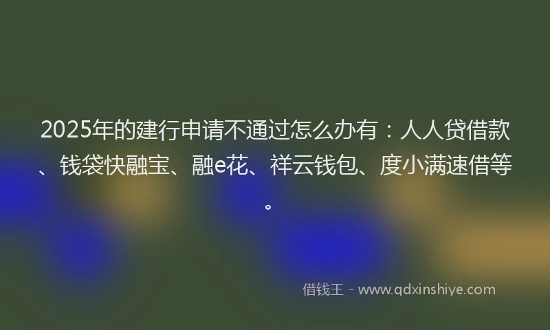 2025年的建行申请不通过怎么办有：人人贷借款、钱袋快融宝、融e花、祥云钱包、度小满速借等。