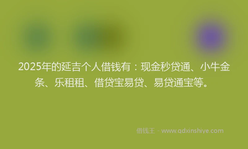 2025年的延吉个人借钱有：现金秒贷通、小牛金条、乐租租、借贷宝易贷、易贷通宝等。