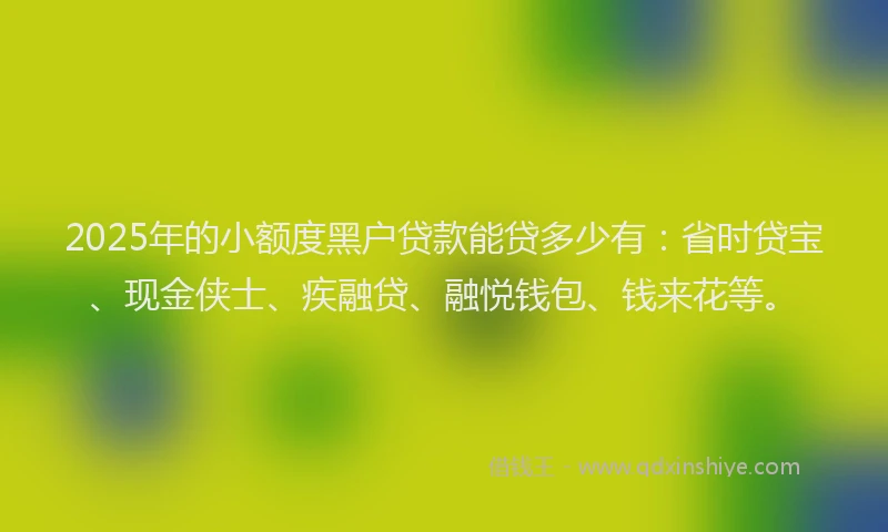 2025年的小额度黑户贷款能贷多少有：省时贷宝、现金侠士、疾融贷、融悦钱包、钱来花等。