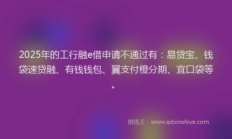 2025年的工行融e借申请不通过有：易贷宝、钱袋速贷融、有钱钱包、翼支付橙分期、宜口袋等。