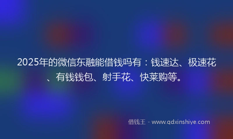 2025年的微信东融能借钱吗有：钱速达、极速花、有钱钱包、射手花、快莱购等。