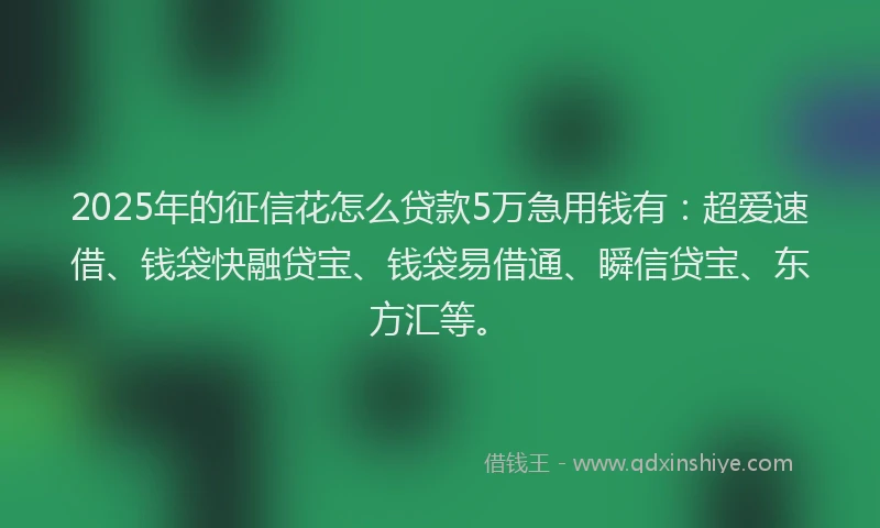 2025年的征信花怎么贷款5万急用钱有：超爱速借、钱袋快融贷宝、钱袋易借通、瞬信贷宝、东方汇等。