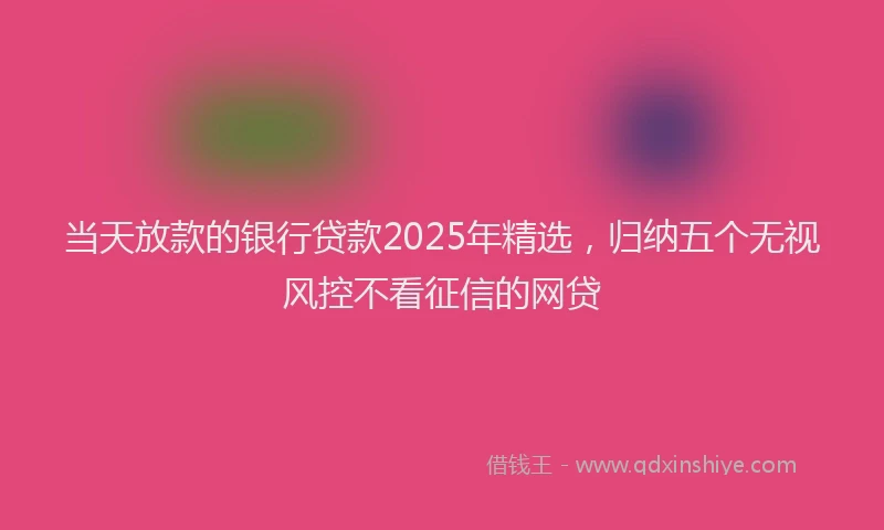 当天放款的银行贷款2025年精选，归纳五个无视风控不看征信的网贷