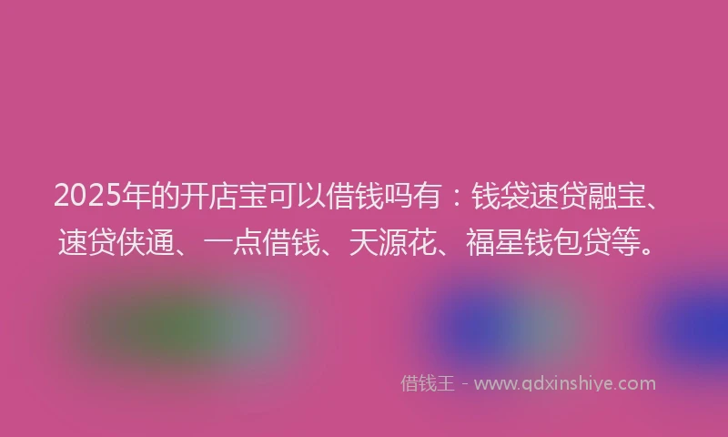 2025年的开店宝可以借钱吗有：钱袋速贷融宝、速贷侠通、一点借钱、天源花、福星钱包贷等。