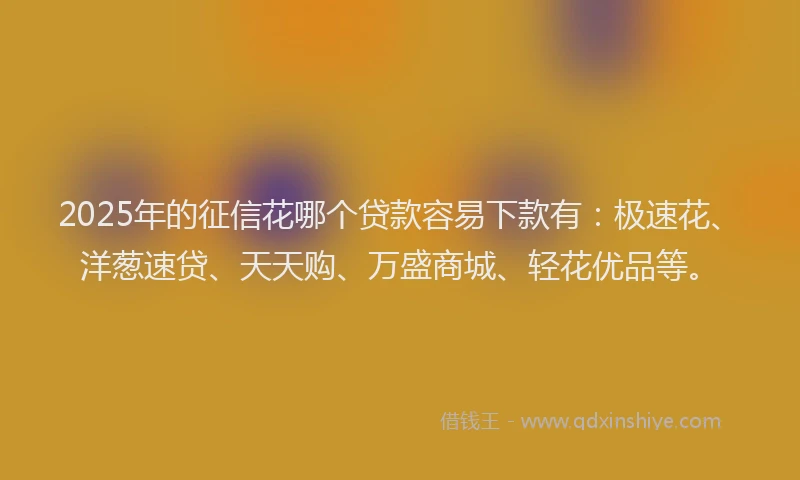 2025年的征信花哪个贷款容易下款有：极速花、洋葱速贷、天天购、万盛商城、轻花优品等。
