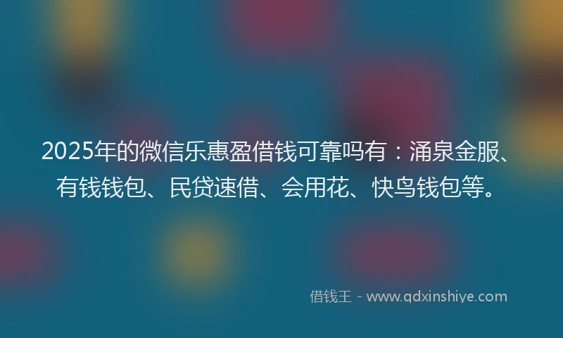 2025年的微信乐惠盈借钱可靠吗有：涌泉金服、有钱钱包、民贷速借、会用花、快鸟钱包等。
