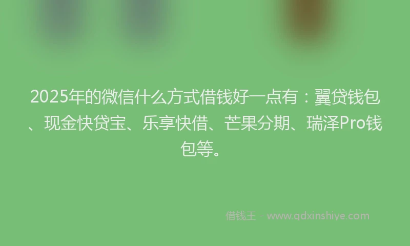 2025年的微信什么方式借钱好一点有：翼贷钱包、现金快贷宝、乐享快借、芒果分期、瑞泽Pro钱包等。