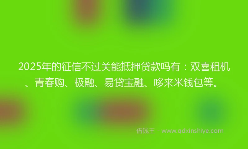 2025年的征信不过关能抵押贷款吗有：双喜租机、青春购、极融、易贷宝融、哆来米钱包等。
