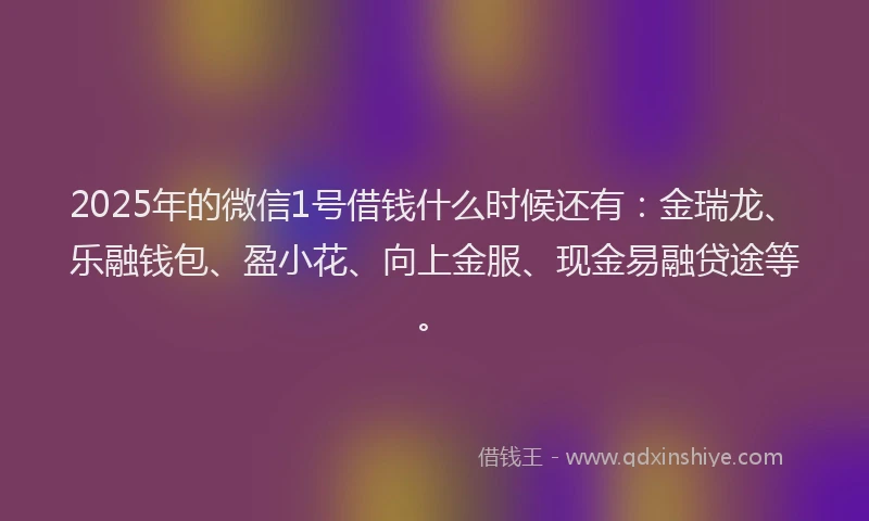 2025年的微信1号借钱什么时候还有：金瑞龙、乐融钱包、盈小花、向上金服、现金易融贷途等。