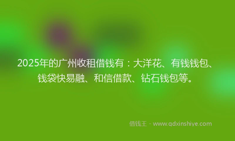 2025年的广州收租借钱有：大洋花、有钱钱包、钱袋快易融、和信借款、钻石钱包等。