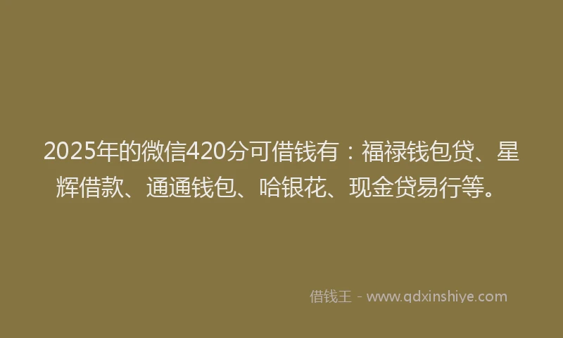 2025年的微信420分可借钱有：福禄钱包贷、星辉借款、通通钱包、哈银花、现金贷易行等。