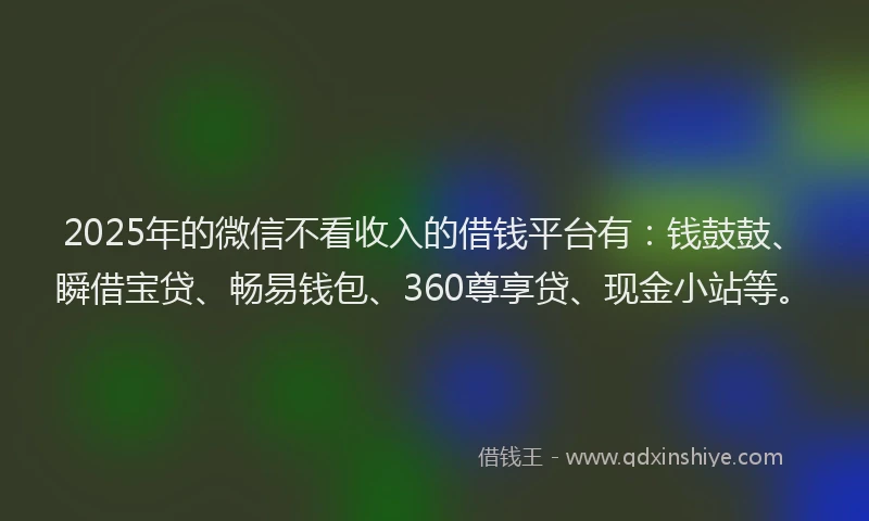 2025年的微信不看收入的借钱平台有：钱鼓鼓、瞬借宝贷、畅易钱包、360尊享贷、现金小站等。