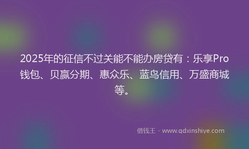 2025年的征信不过关能不能办房贷有：乐享Pro钱包、贝赢分期、惠众乐、蓝鸟信用、万盛商城等。
