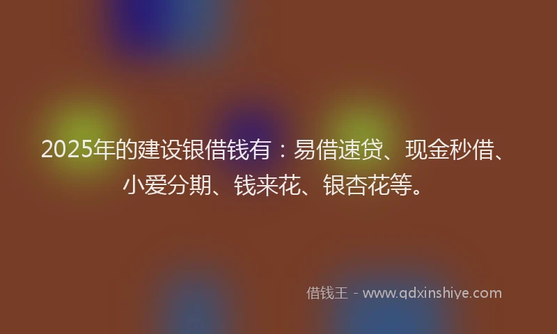 2025年的建设银借钱有：易借速贷、现金秒借、小爱分期、钱来花、银杏花等。