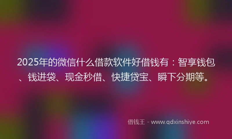 2025年的微信什么借款软件好借钱有：智享钱包、钱进袋、现金秒借、快捷贷宝、瞬下分期等。