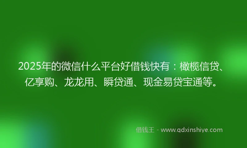 2025年的微信什么平台好借钱快有：橄榄信贷、亿享购、龙龙用、瞬贷通、现金易贷宝通等。