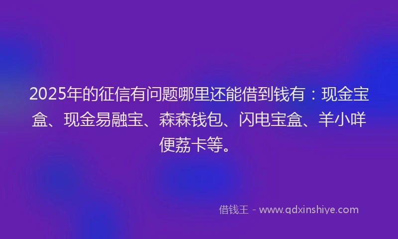 2025年的征信有问题哪里还能借到钱有：现金宝盒、现金易融宝、森森钱包、闪电宝盒、羊小咩便荔卡等。