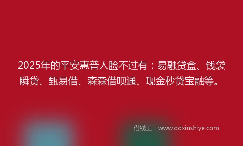2025年的平安惠普人脸不过有：易融贷盒、钱袋瞬贷、甄易借、森森借呗通、现金秒贷宝融等。