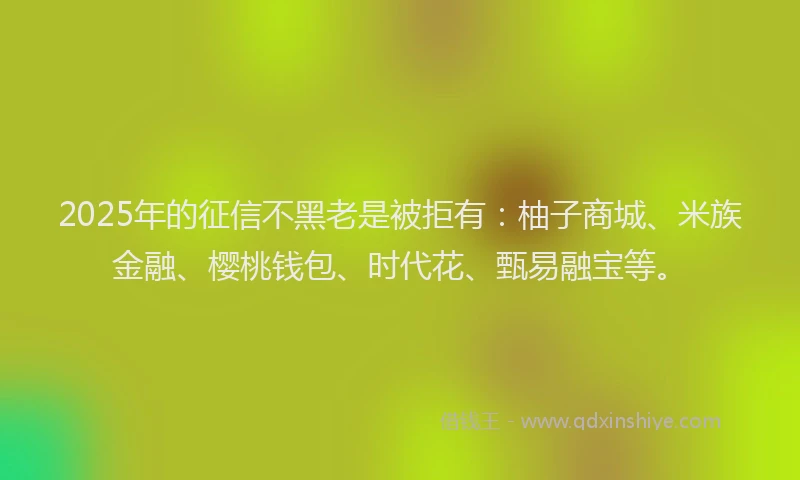 2025年的征信不黑老是被拒有：柚子商城、米族金融、樱桃钱包、时代花、甄易融宝等。
