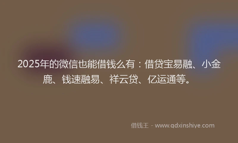 2025年的微信也能借钱么有：借贷宝易融、小金鹿、钱速融易、祥云贷、亿运通等。
