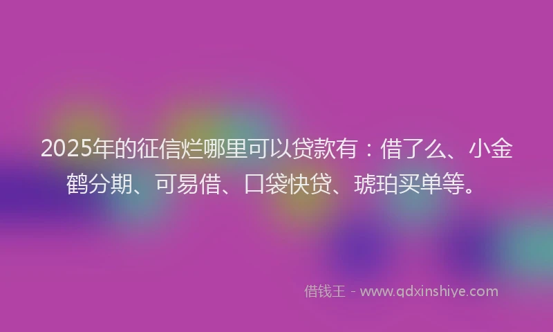 2025年的征信烂哪里可以贷款有：借了么、小金鹤分期、可易借、口袋快贷、琥珀买单等。